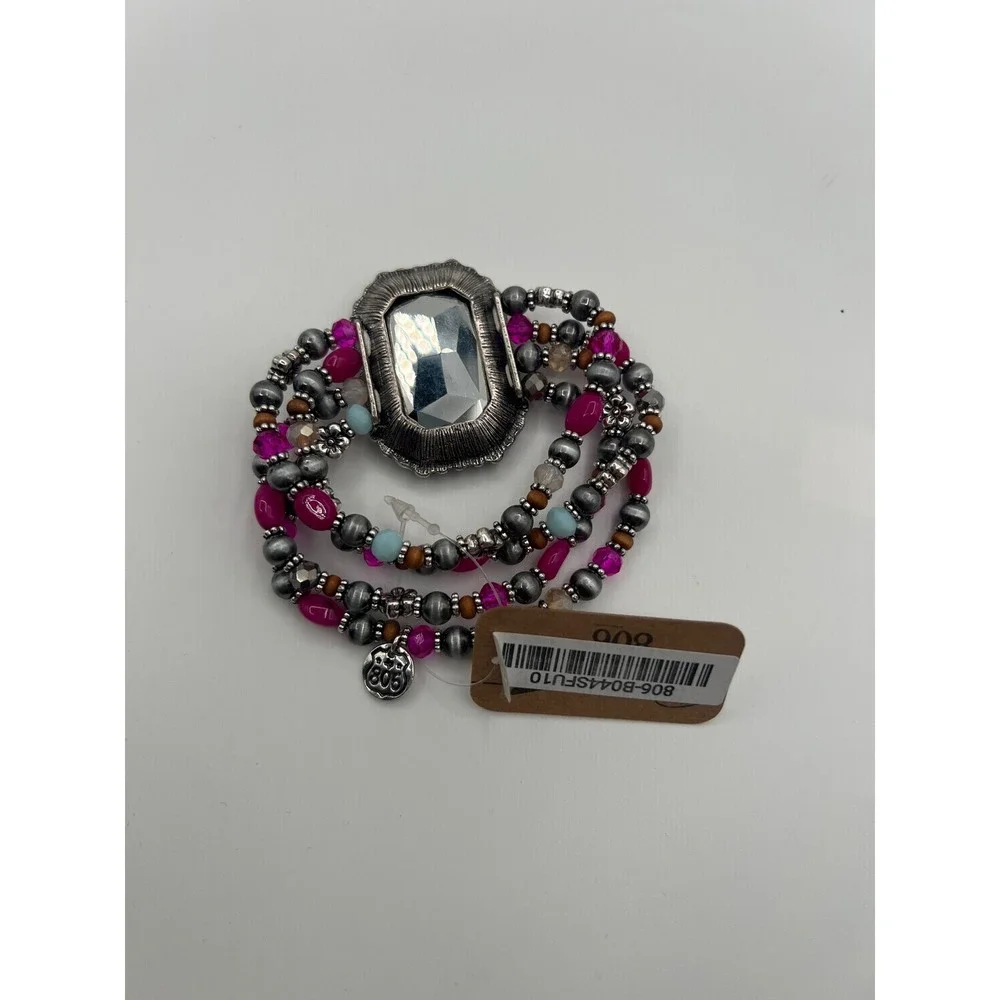 Accessories 806 Multi Strand Beaded Stretch Bracelet Oversized Crystal Statement